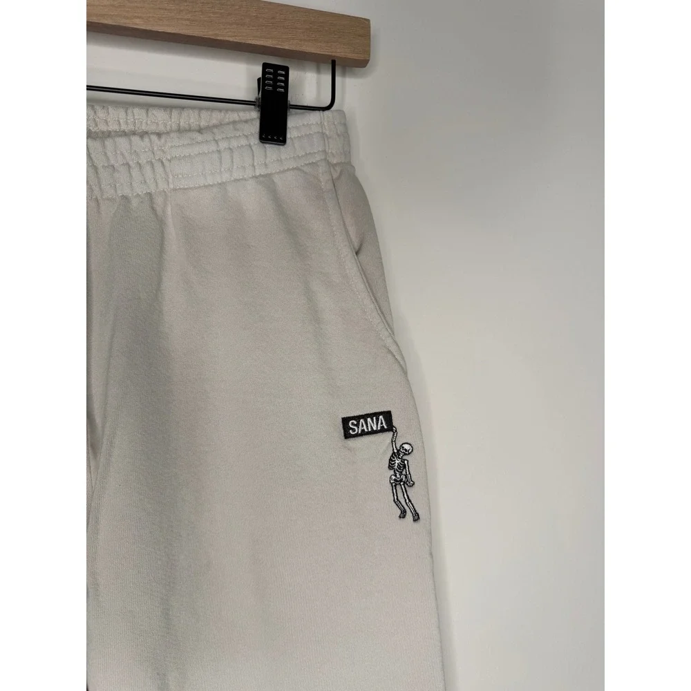 SANA Detroit Skeleton Logo Sweatpants Oatmeal Cream Joggers Size XS Streetwear